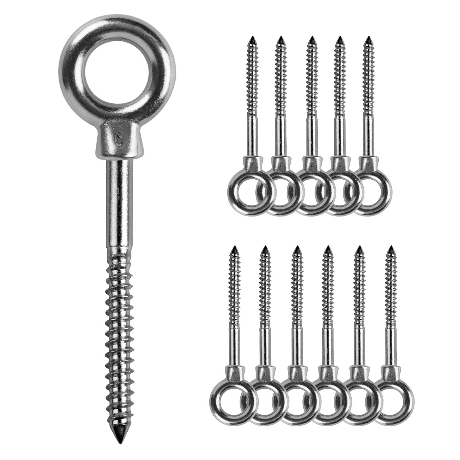 LALAGO Eye Bolt M6 x 60 mm M6 Eye Bolt 304 Stainless Steel Screw Hook Eye Bolts M6 Pack of 12