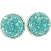 Summerfield Collection Silver-tone Pastel AB Faux Druzy Stone Stud Earrings 12mm