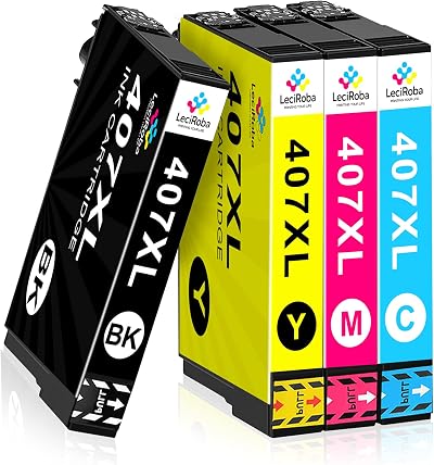 LeciRoba 407XL Ink Cartridges for Epson WF-4745DTWF 1 Black 1 Cyan 1 Magenta 1