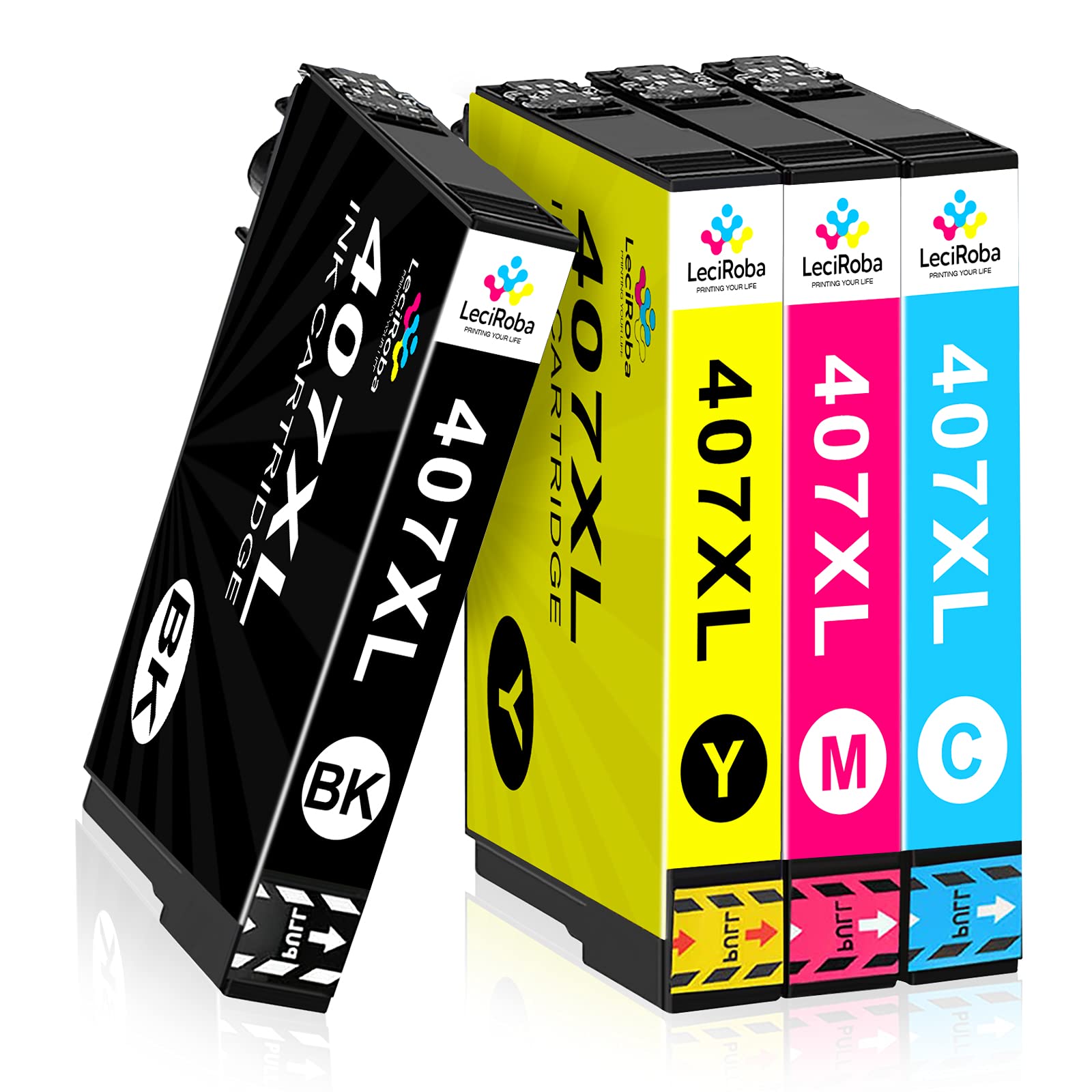 LeciRoba 407XL Compatible for Epson 407 407xl Ink Cartridges Use with Epson WorkForce Pro WF-4745DTWF (1-Black 1-Cyan 1-Magenta 1-Yellow)