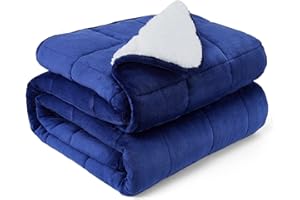 L'AGRATY Sherpa Flannel Weighted Blanket - 60x80 inches 15 lbs Dual Sided Comfort Thick Heavy Blankets for Adults Soft Fluffy Flannel Cozy Warm Sherpa for sleep, Navy Blue