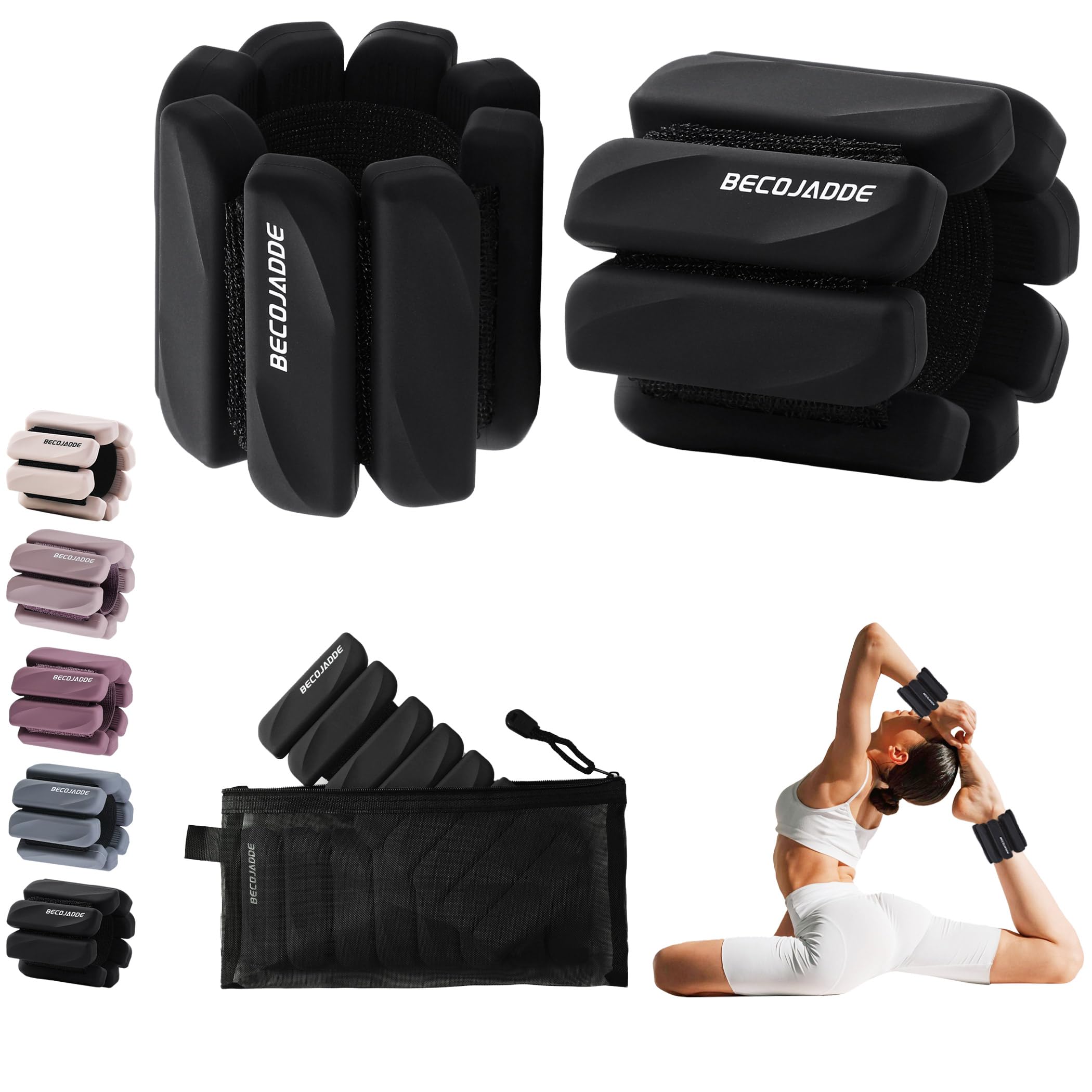 Photo 1 of BECOJADDE Ankle Weights for Women Men Adjustable 2LB Wrist Weights Bracelet Set of 2 for Home Gym Weighted Bangles Wristbands Leg Arm Weights for Walking Swimming Running Pilates Yoga Gym, Black