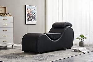 uhome Yoga, Stretching, Relaxation Modern Faux Leather Living Room Curved Chaise Lounge, Large, Black