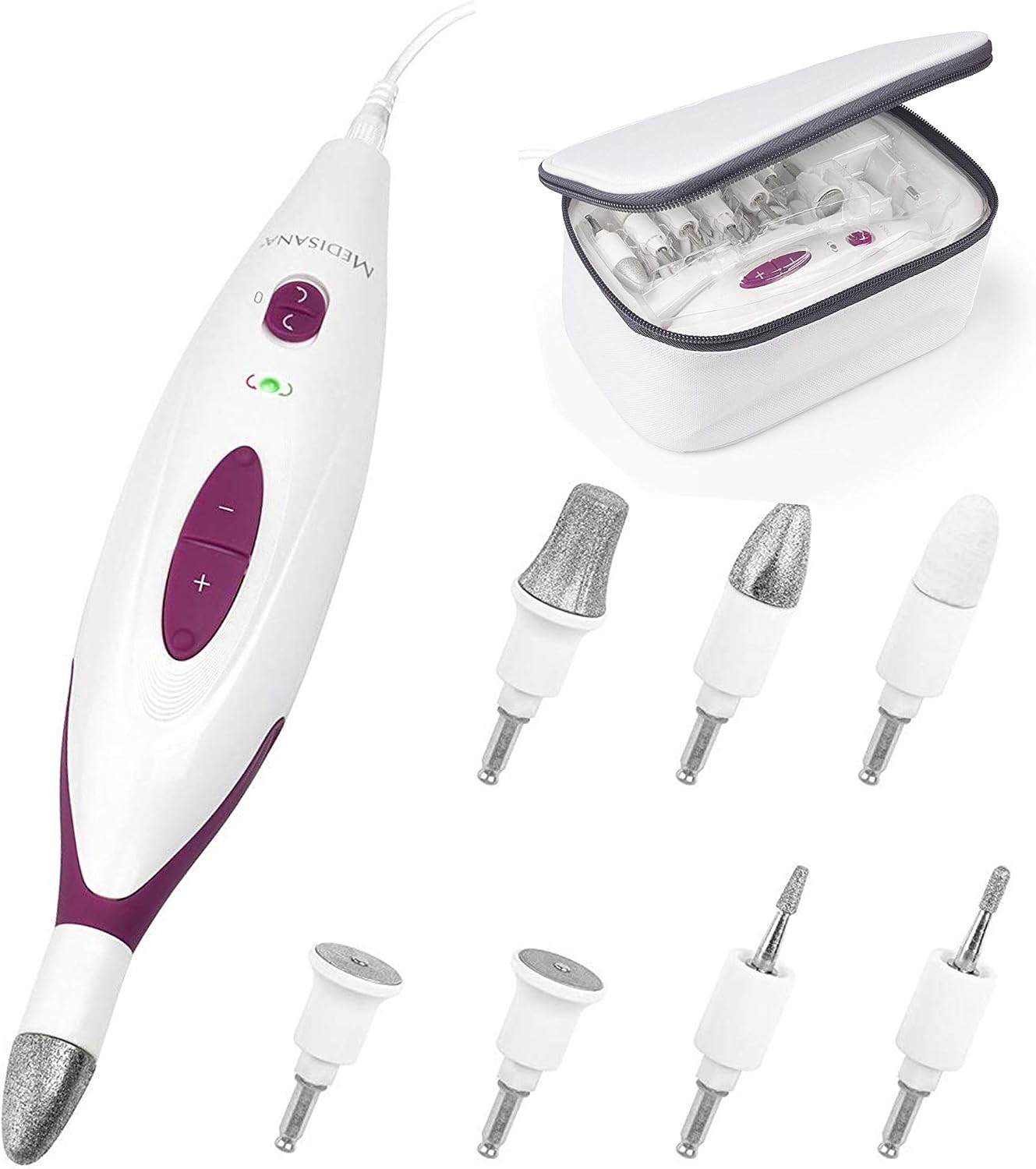 Medisana MP 815 85153, Dispositivo para el Cuidado de Manos y Pies, con 2 niveles de velocidad y 7 accesorios