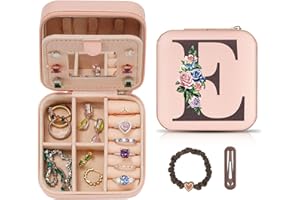 LIAN Initial Travel Jewelry Box Small Jewelry Case with Mirror Accessories Jewelry Holder Jewelry Organizer Birthday Graduati