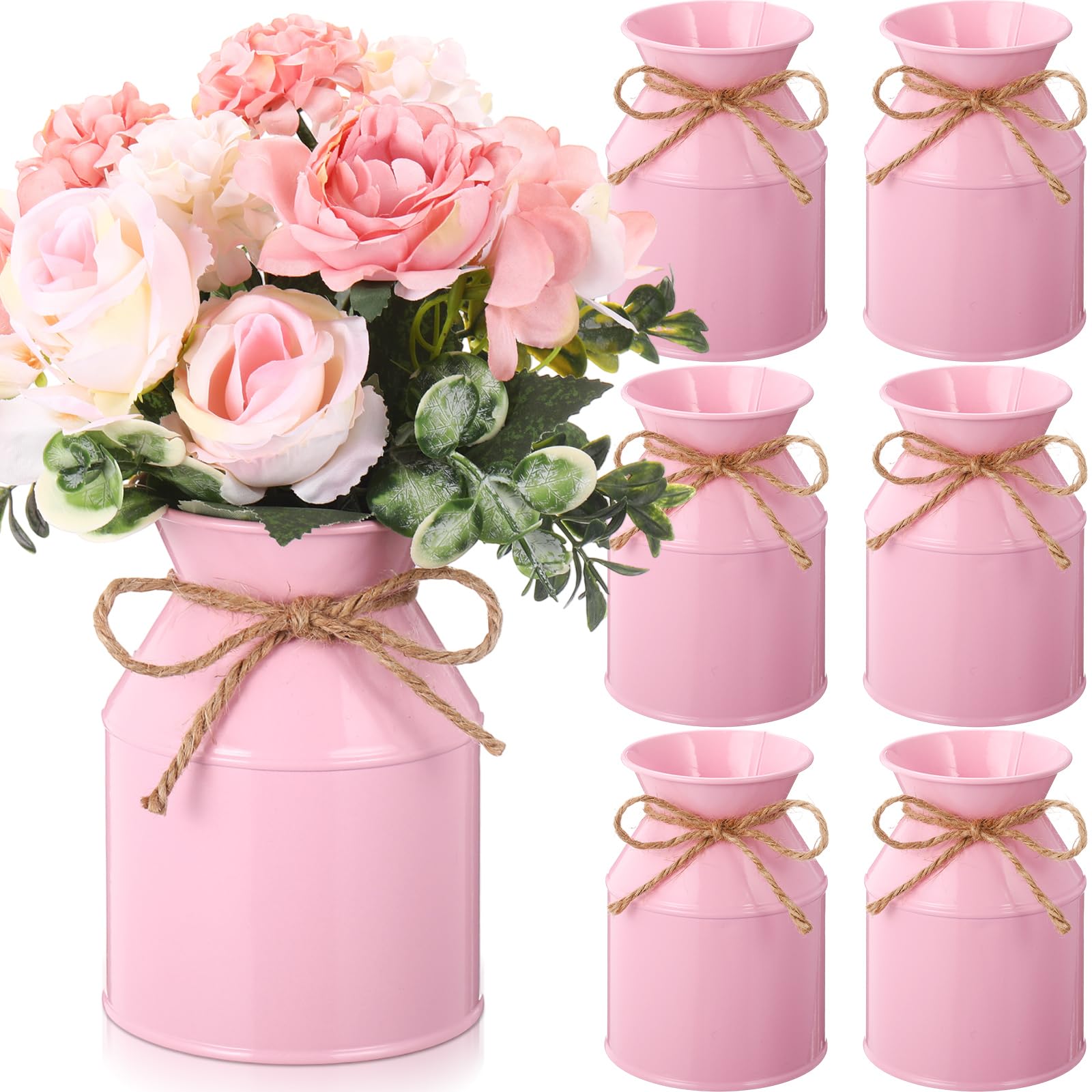 Photo 1 of ***MISSING PARTS***
Domensi 6 Pcs Farmhouse Metal Flower Vase Wedding Decor Bulk Rustic Galvanized Milk Can Jug Vase with Bow Flower Bucket for Table Centerpiece Valentine Home (5.12 Inch,Pink)