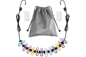 TEKEVISS Retractable Travel Clothesline, Portable Clothesline (Including 2 Compressible Towels) 12 clothespins, Suitable for Indoor and Outdoor, Balcony, Outdoor Camping use Multicolor