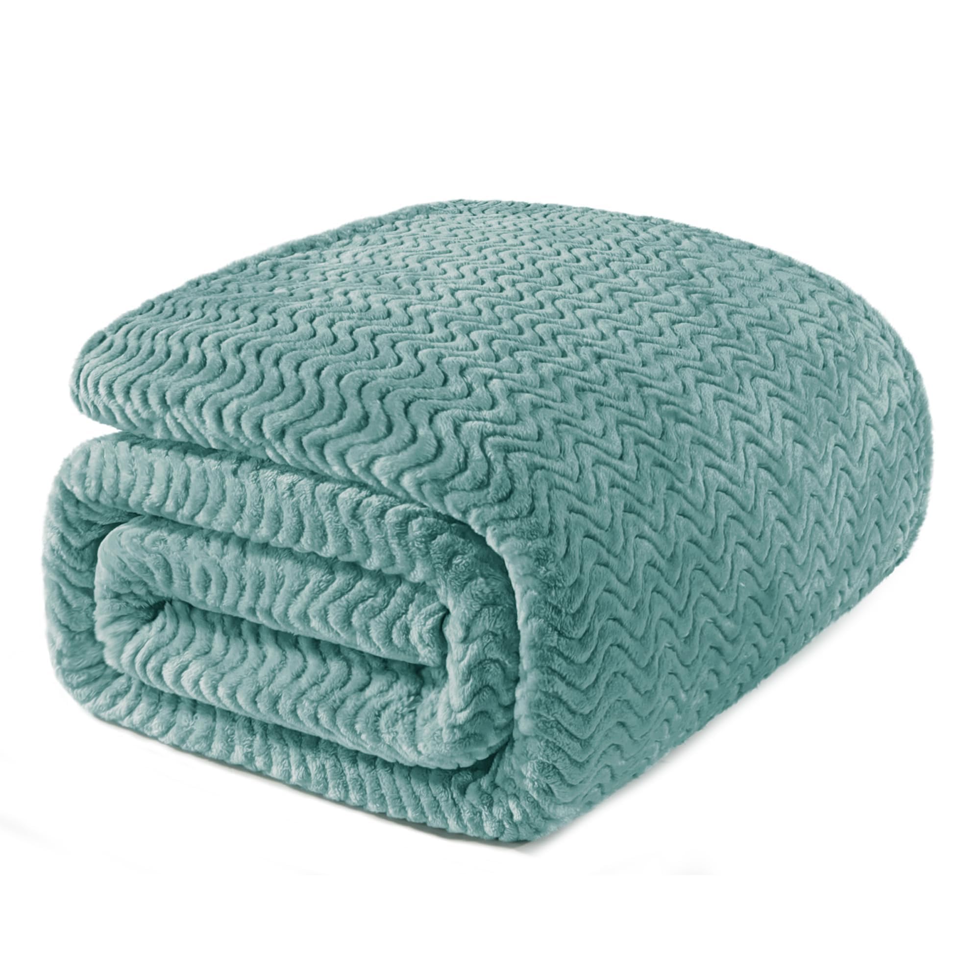 Exclusivo Mezcla Double Size Fleece Blanket for Bed, 230x168 CM Cozy Lightweight Blankets for All Season, Decorative Giftable Fuzzy Plush Wave Textured Suitable for Women, Men, Celadon