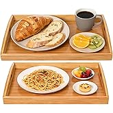 2 Pack Bamboo Serving Tray with Handles, Portable Bed Tray for Breakfast Dinner, Eating Trays for Living Room,Restaurants