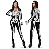 Spooktacular Creations Women Double-Sided Skeleton Costume Bodysuit for Adult Halloween Costume Cosplay Party