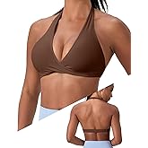 LEICHR Sports Bras for Women Seamless Halter Bra Front Twist Crop Workout Tops Yoga Backless Bra with Removeable Pads