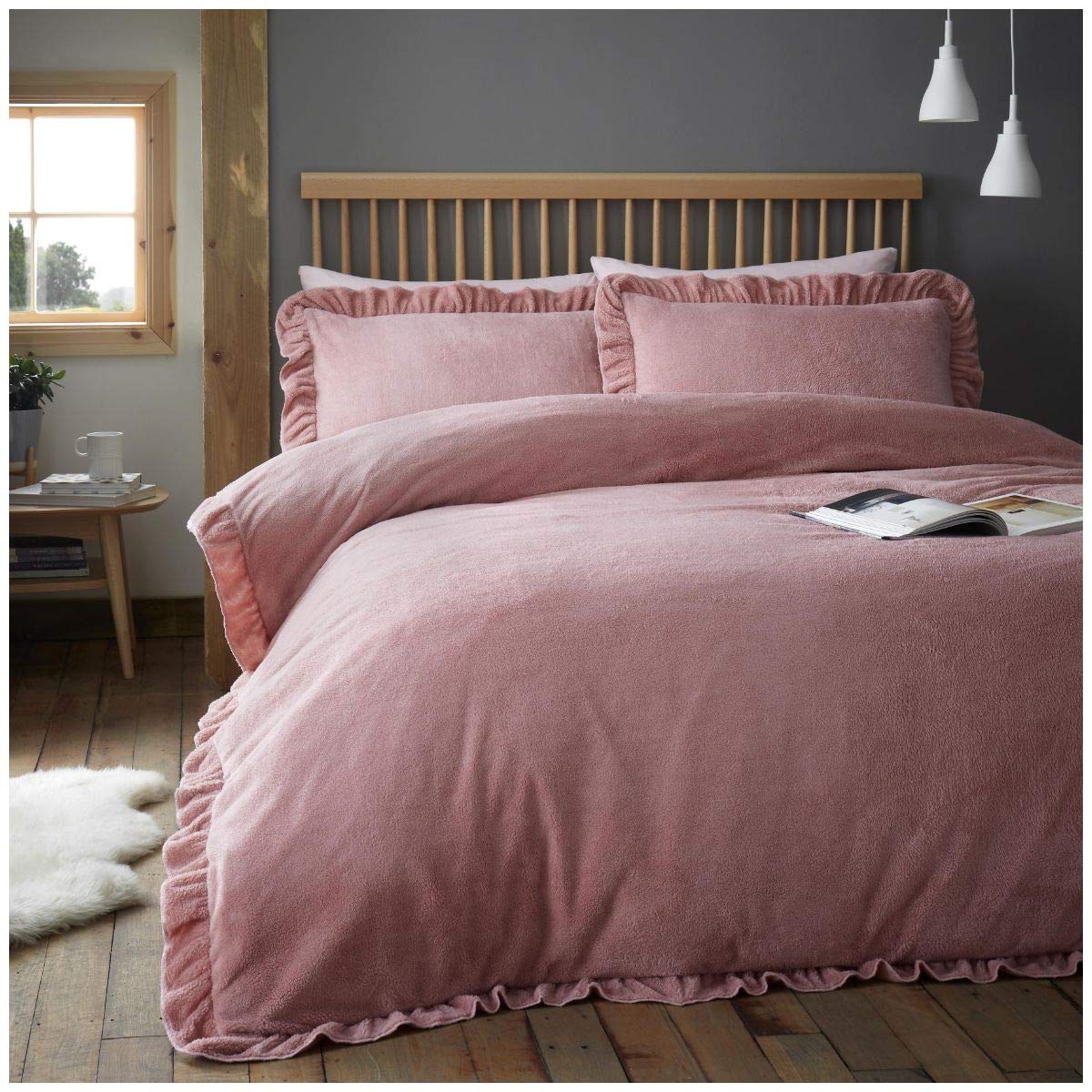 GC GAVENO CAVAILIA Easy Care Super Soft OCO Ruffle Bedding Duvet Cover Set, 100% Polyester, Pink, Single