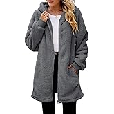 Scapodo Womens Oversized Casual Jacket Fuzzy Fleece Zip Up Cardigan Warm Winter Hooded Coats with Pockets for Vacation