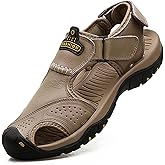 VISIONREAST Mens Leather Sandals - Outdoor Hiking & Waterproof Athletic Sports Sandals - Fisherman Beach Shoes with Closed Toe
