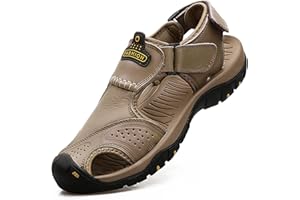 VISIONREAST Mens Leather Sandals - Outdoor Hiking & Waterproof Athletic Sports Sandals - Fisherman Beach Shoes with Closed Toe