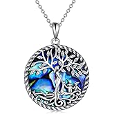 ONEFINITY Tree of Life Necklace for Women Sterling Silver Abalone Shell Crystal Tree of Life Pendant Necklace Family Tree Jewelry for Mom Daughter Sister Girls Christmas Gifts