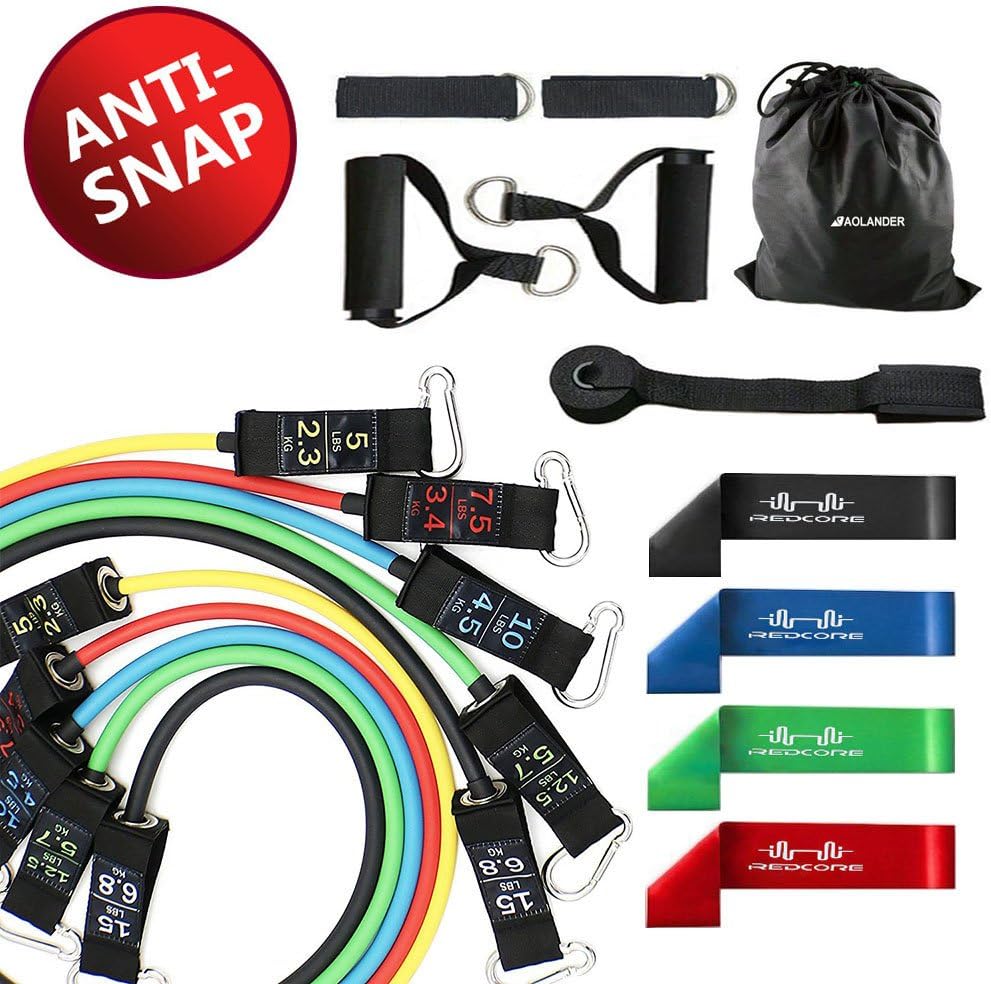 15pc Resistance Band set -5 Stackable Workout Band-Anti Snap Bands Comes with Resistance Loop Bands, Door Anchor attachment, Leg Ankle Straps and Direction-100% Money Back Guarantee