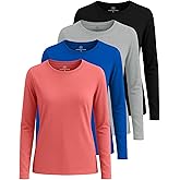Real Essentials 4 Pack: Women's Cotton Classic-Fit Long-Sleeve Crewneck T-Shirt (Available in Plus Size)