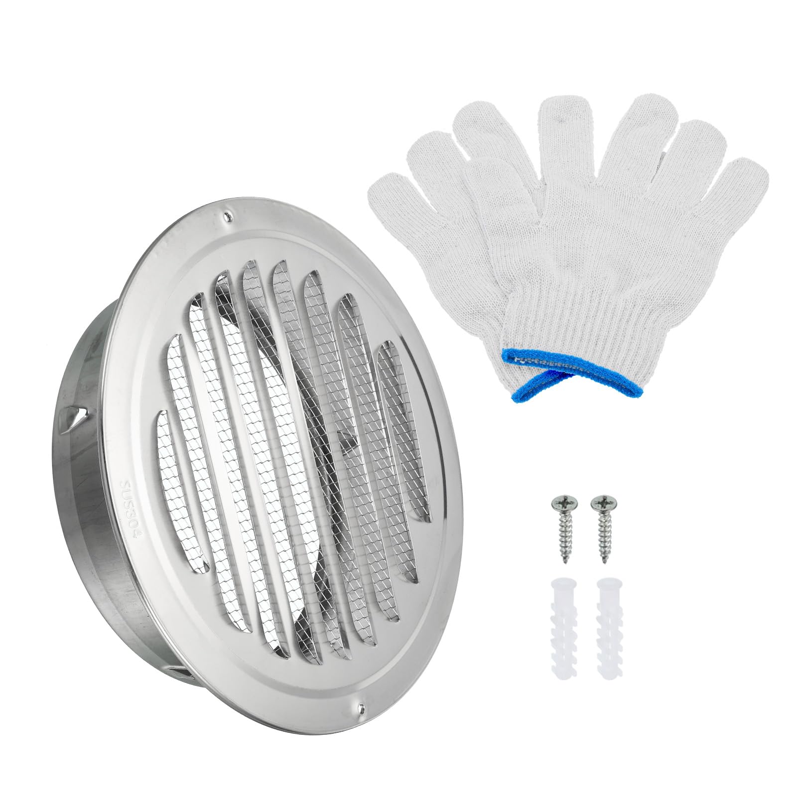 PATIKIL 7" Round Soffit Air Vents, 304 Stainless Steel Louver Grille Vent Cover Screen Mesh Air Outlet for Kitchen Bathroom Wall Ceiling Floor Ventilation