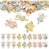 Assorted Butterfly Bee Enamel Alloy Charms Gold Insect Pendants Flower Garden Honeybee Cute Elf Butterfly Bee Charms for DIY Necklace Bracelet Earring Jewelry Making Home Christmas Party Decor