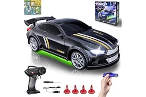JOYSPARK TOYS Mini RC Drift Car 1:64 Scale, Remote Control Car with LED Lights & 2-Speed Modes, 2.4GHz Stunt Drifting RC Toys with 4 Obstacles & Track Mat, Hobby Gift for Kids & Adults, Black