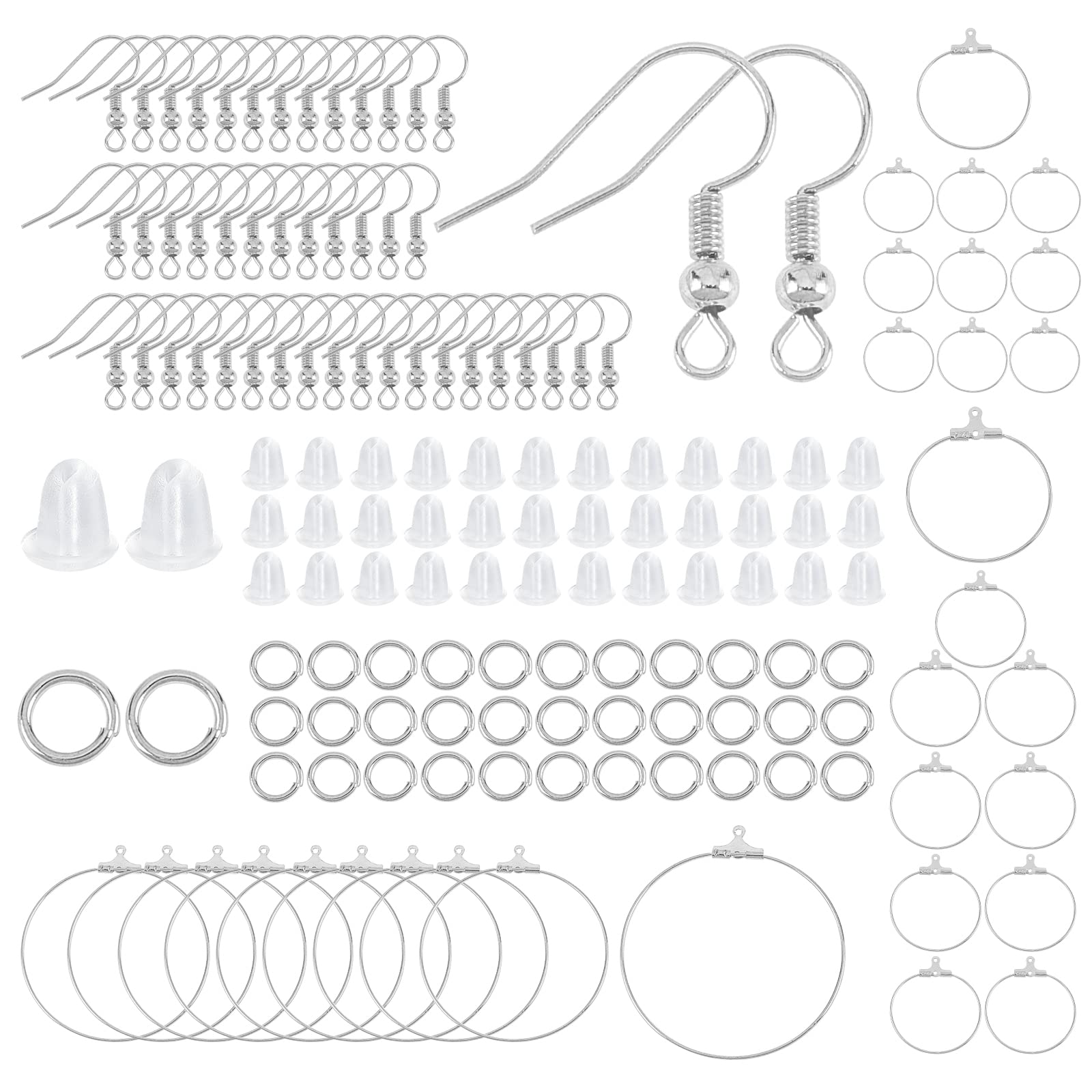 SUNNYCLUE1 Box 630Pcs Earring Findings Kit Including Brass Earring Hooks Jump Rings Stainless Steel Ring Pendants Plastic Ear Nuts for Women DIY Dangle Jewellery Making