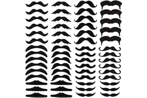 60pcs Black Mustache, 10 Styles Self Adhesive Mustache Fake Beard Novelty False Beard Costume Mustache Stick on for Fun Hallo