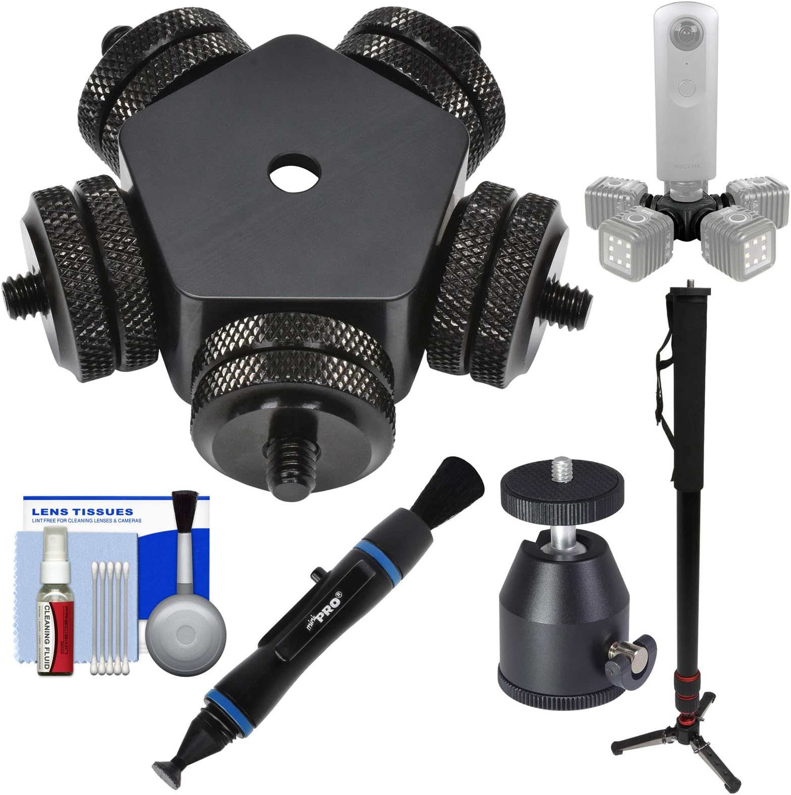 Litra LitraTorch 360 Mount with Monopod + Ball Head + Cleaning Kit for Adding up to 5 LitraTorch Lights to 360 Cameras