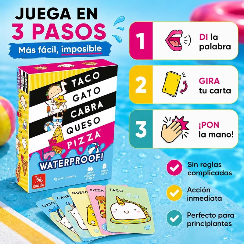 - Taco Gato Waterproof | Juegos De Mesa De 3 A 8 Jugadores | Juegos para Piscina Niños Y Adultos | Juego De Cartas para 8 Años O Más | Regalos para Niños Y Adultos