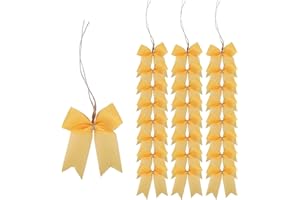 Meseey 24 Pcs 3 Inch Mini Yellow Burlap Ribbon Bow Smal Bows for Applique Embellishment Crafts Sewing Scrapbook Wedding Christmas Halloween Thanksgiving Decorations (Yellow)