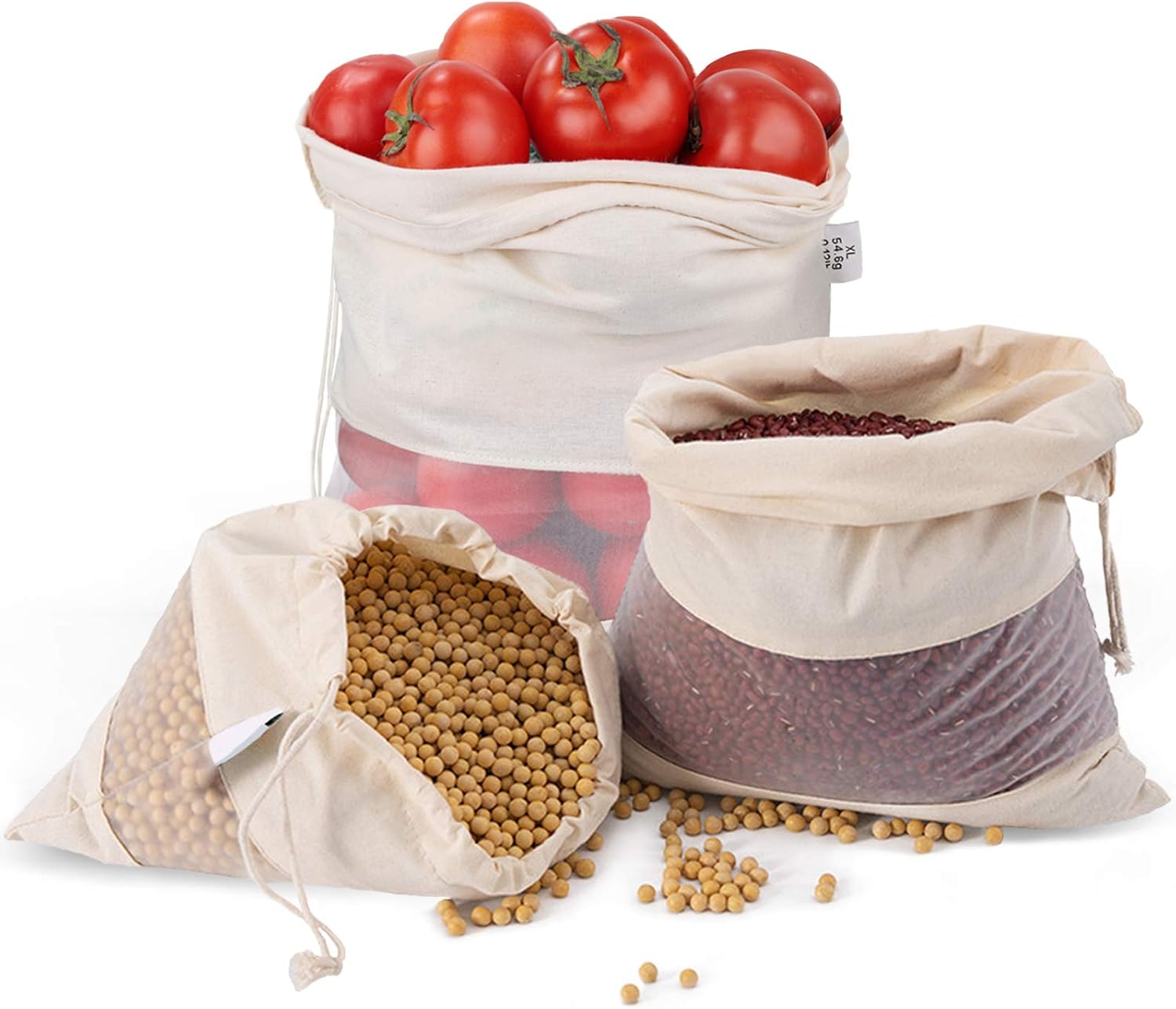 Organic Cotton Eco Friendly Bulk Muslin Reusable Produce Bags Washable & Biodegradable Fruit