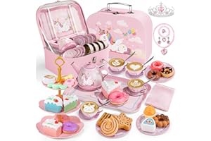 iAOVUEBY Tea Party Set for Little Girls, 49PCS Princess Tea Time Toys Including Teaset Dessert Carrying Case, Kids Pretend Play Kitchen Toys, Toddler Girl Birthday Gifts for 3-8 Year Old, Dream