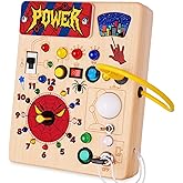TYMGCHQ Montessori Busy Board with 22 LED Light, Montessori Toys for 3 + Years Old Boys Girls, Wooden Sensory Preschool Learning Toys for Kids, Travel Fidget Board Kids Birthday