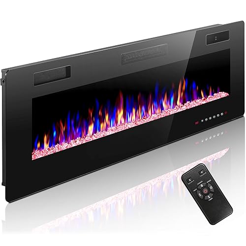 60 Inch Electric Fireplace Inserts, in-Wall Recessed & Wall Mounted, Ultra-Thin Heater with Timer, Realistic 3D Flame Effect with Touch Panel and Remote, Adjustable Flame Color & Speed, 750W-1500W