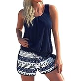 ROSEWE Modest Tankini Swimsuits for Women, Two Piece Athletic Womens Bathing Suits Blouson Tank Tops with Board Shorts