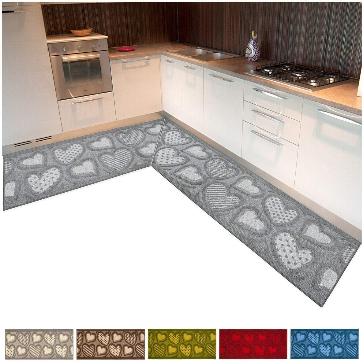 EMMEVI Kitchen Rug Angular CustomMade Embroidered 3D Woven Hearts Runner NonSlip Mod. Purple