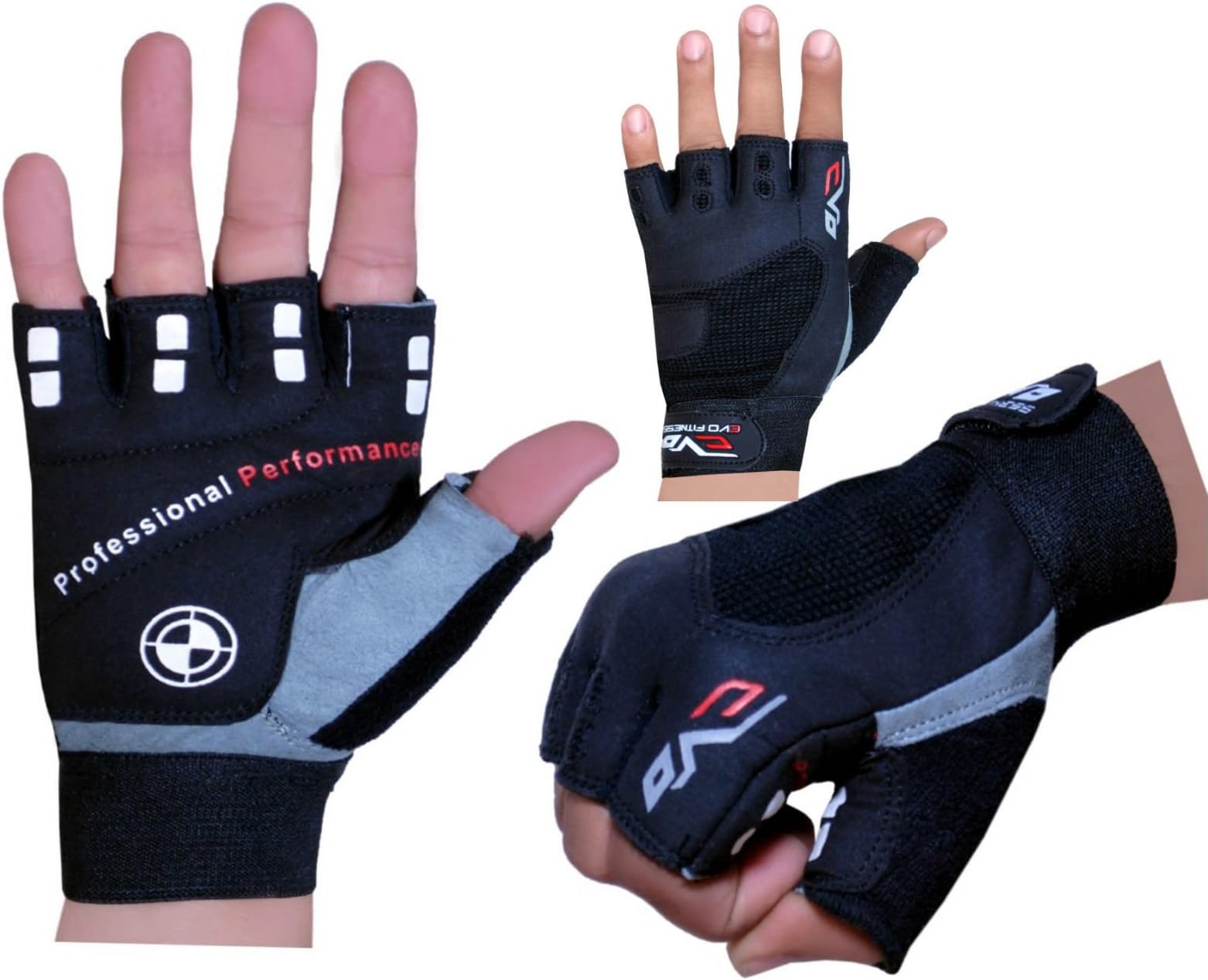 EVO Fitness Pure Leather Weightlifting Gloves Gym Neoprene Wrist Wraps Support Straps Wheelchair Cycling