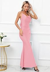 Capuffy Women Drape Neck Formal Maxi Dresses Lace