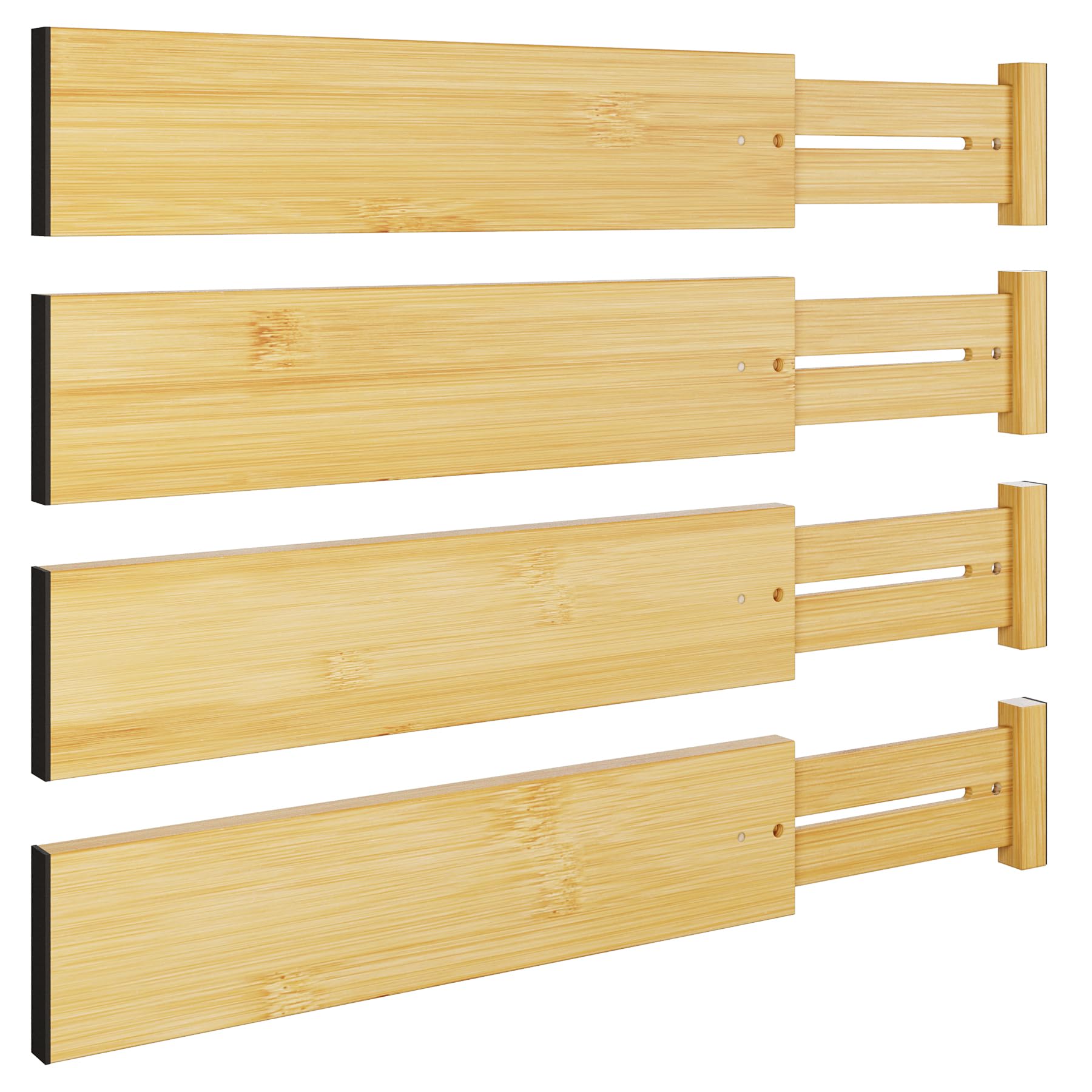 Photo 1 of BAMEOS 4 pcs 3" High Bamboo Drawer Dividers Adjustable Drawer Organizer Expandable Drawer Organization Utensil Organizers for Kitchen Dresser Bathroom Bedroom and Office