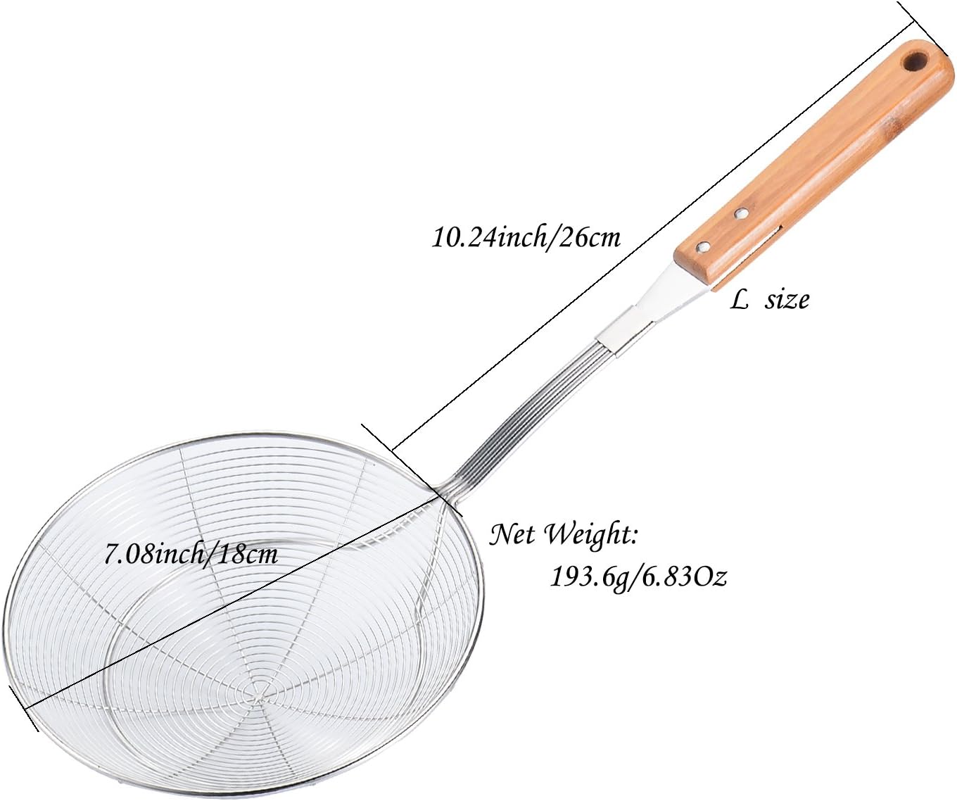 TENTA KITCHEN Stainless Steel Wire Strainer, Bamboo Handle (1, L), Large - Image 3