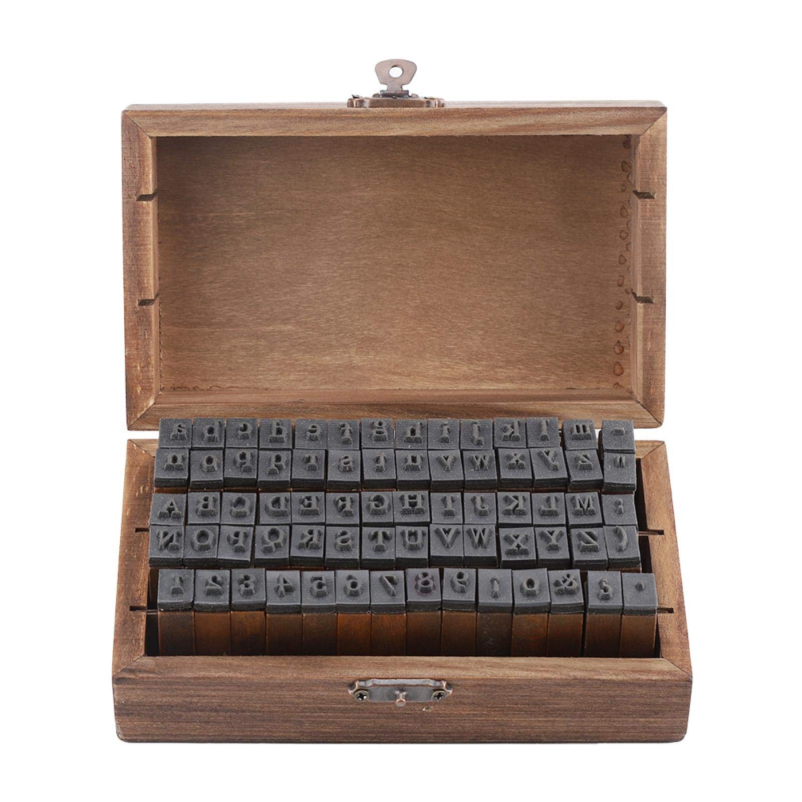 FEBT Wooden Rubber Stamps, 70Pcs Vintage Uppercase Lowercase Alphabet Letters, 14.8 cm x 8.8 cm x 5.0 cm, Crafts