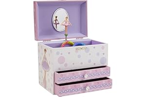 Jewelkeeper White and Purple Ballerina Musical Jewelry Box with 2 Pullout Drawers, Swan Lake Tune