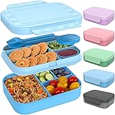 Caperci Bento Box for Kids - Stackable Leakproof Multiple Compartments 5.8 Cups Bento Lunch Box for Adults with Sauce Container - Idea for School, On-the-go, Built-in Utensil Set, BPA Free (Blue)