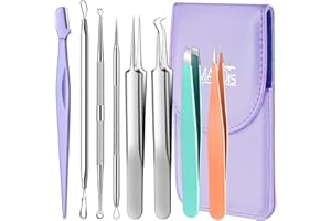 TsMADDTs Blackhead Remover Tools and Ingrown Hair Tweezers, 9PCS Pimple Popper Tool Kit, Ingrown Hair Removal Kit with Pimple Extractor, Pore Extractor, Tweezers, Razor