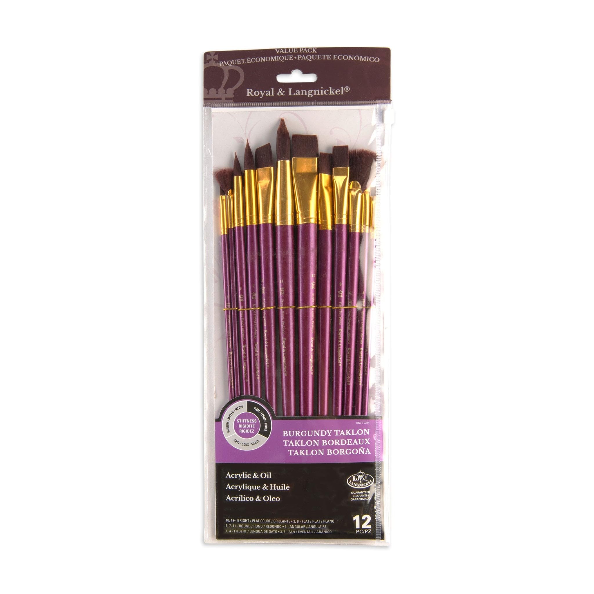 Royal and Langnickel RSET-9314 Long Handle Taklon Variety Brush Set - Firm Burgundy (Pack of 12)