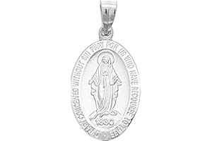 Ritastephens 14k Yellow,White or Rose Gold Small Miraculous Virgin Mary Medal Charm Pendant Necklace (18 Inches, No Chain)