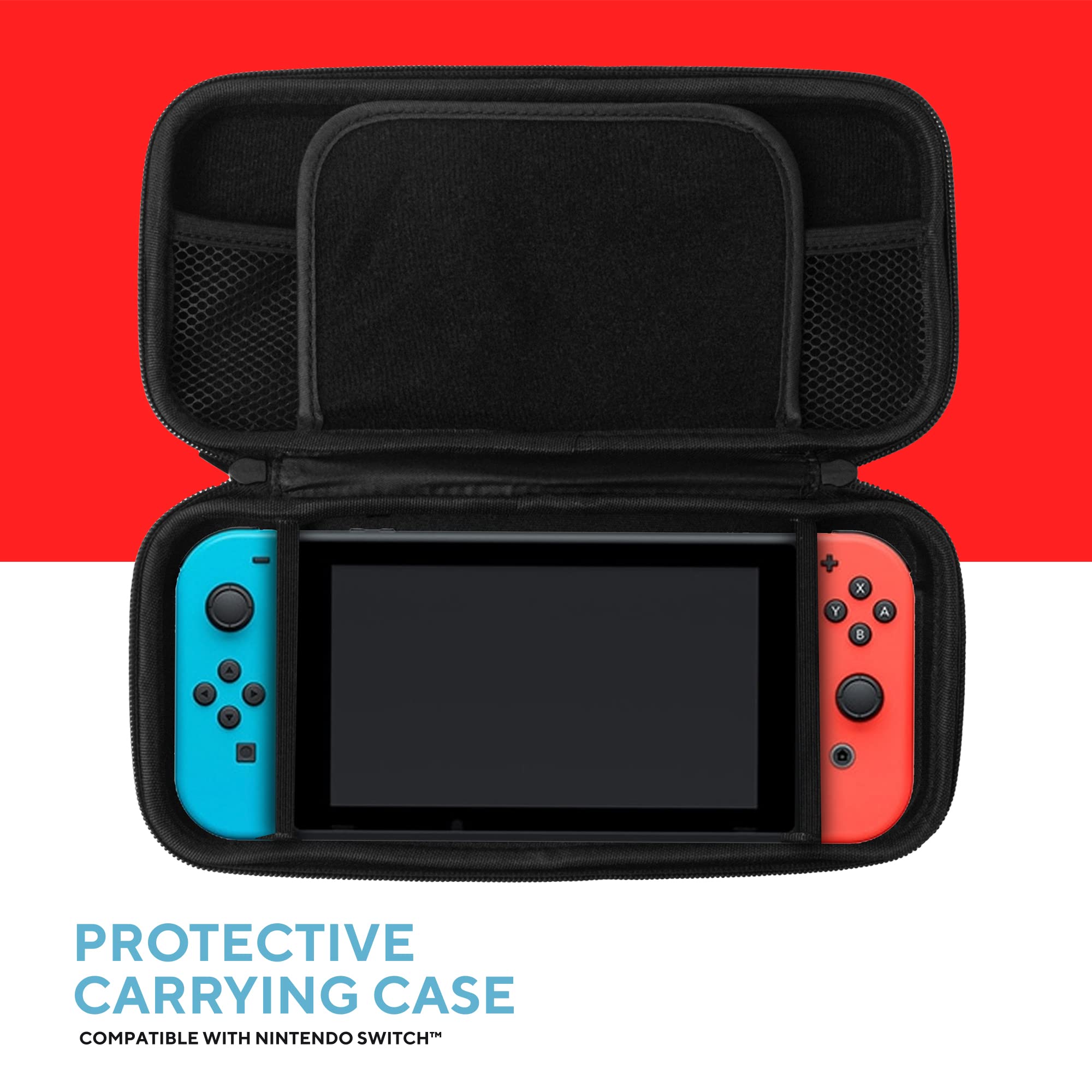 Core Innovations Protective Carrying Case Compatible With Nintendo Switch, Black; Red (NCASE540)