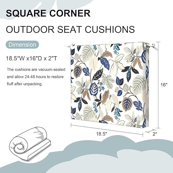 DYTXIII SET OF 4 OUTDOOR CHAIR CUSHIONS, WATER RESISTANT 18.5″X16″X2″ SQUARE SEAT CUSHION FOR PATIO DINING CHAIRS, HIGH-DENSITY REPLACEMENT PADS FOR INDOOR OUTDOOR FURNITURE – BREEZE LEAVES BEIGE