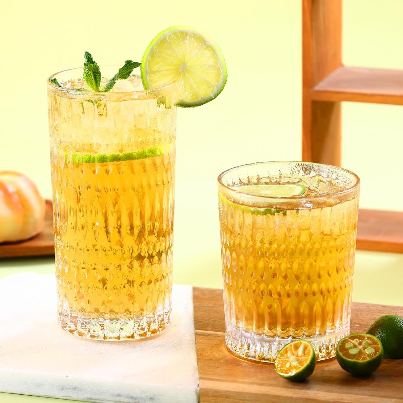Photo 1 of Loivttvv Glassware Drinking Glasses Set of 8, 14 oz Highball Glasses & 10 oz Ribbed Glass Cups, Vintage Glassware for Water, Juice, Cocktail, Whiskey (Clear)
