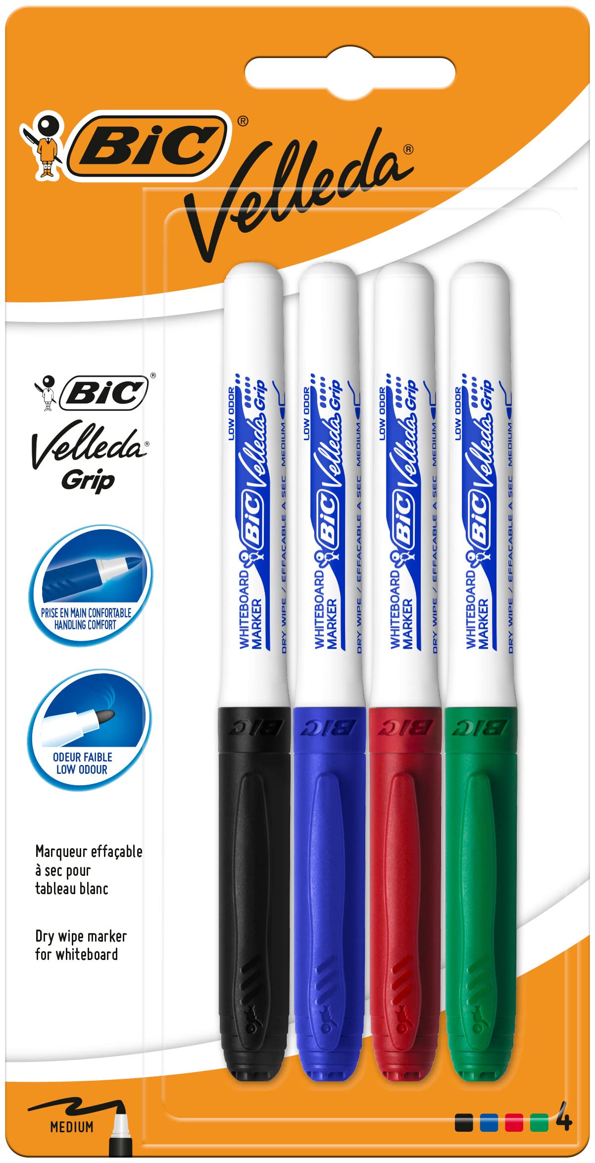 BIC Velleda Grip Whiteboard Markers - Assorted (Pack of 4)